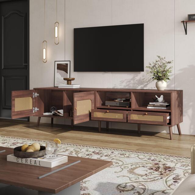 Modern TV Entertainment Centre with 2 Drawers & 2 Cabinets, Sturdy Media Cabinet for Living Rooms, 200L x 37W x 49.5H cm, Wood - Aosom UK - image 1