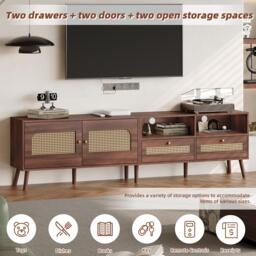 Modern TV Entertainment Centre with 2 Drawers & 2 Cabinets, Sturdy Media Cabinet for Living Rooms, 200L x 37W x 49.5H cm, Wood - Aosom UK - thumbnail 4
