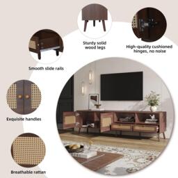 Modern TV Entertainment Centre with 2 Drawers & 2 Cabinets, Sturdy Media Cabinet for Living Rooms, 200L x 37W x 49.5H cm, Wood - Aosom UK - thumbnail 6