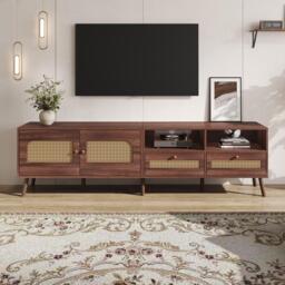 Modern TV Entertainment Centre with 2 Drawers & 2 Cabinets, Sturdy Media Cabinet for Living Rooms, 200L x 37W x 49.5H cm, Wood - Aosom UK - thumbnail 7