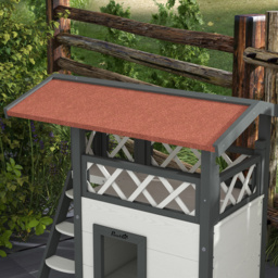 PawHut Cat House Outdoor w/ Balcony Stairs Roof, 77 x 50 x 73 cm, White - thumbnail 7