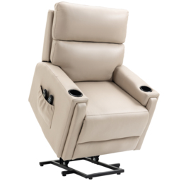 HOMCOM Lift Chair, Electric Riser and Recliner Chair with Vibration Massage, Heat, Cup Holders, Side Pockets, Beige - thumbnail 1