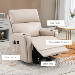 HOMCOM Lift Chair, Electric Riser and Recliner Chair with Vibration Massage, Heat, Cup Holders, Side Pockets, Beige - thumbnail 8