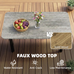 Outsunny Outdoor Garden Coffee Table, Garden Table with Slatted Wood Plastic Composite Top and Metal Frame, Grey - thumbnail 4