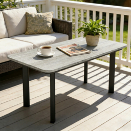Outsunny Outdoor Garden Coffee Table, Garden Table with Slatted Wood Plastic Composite Top and Metal Frame, Grey - thumbnail 2
