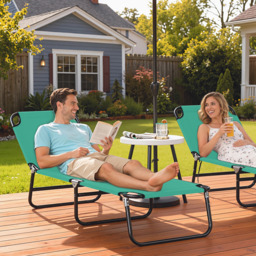 Outsunny Foldable Sun Lounger with 5-Position Adjustable Backrest, Outdoor Portable Recliner Chaise Lounge Chair, Green - thumbnail 2