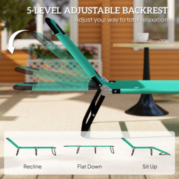 Outsunny Foldable Sun Lounger with 5-Position Adjustable Backrest, Outdoor Portable Recliner Chaise Lounge Chair, Green - thumbnail 4