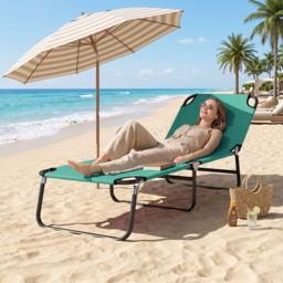 Outsunny Foldable Sun Lounger with 5-Position Adjustable Backrest, Outdoor Portable Recliner Chaise Lounge Chair, Green - thumbnail 9