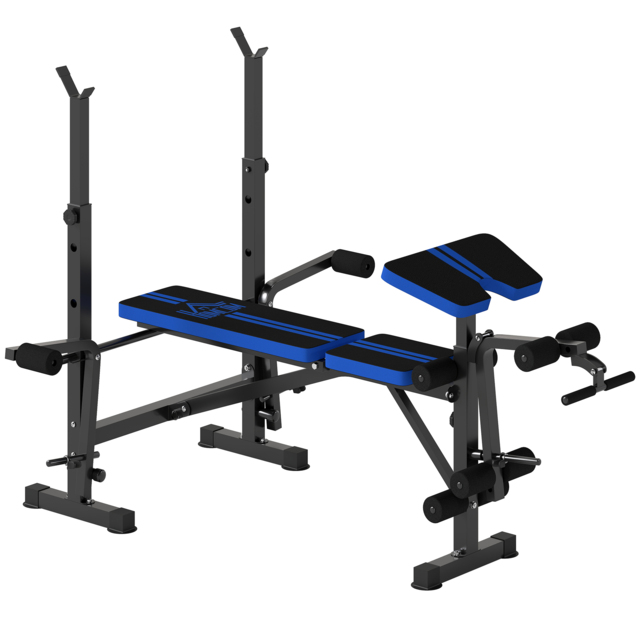 HOMCOM Adjustable Weight Bench with Leg Developer Barbell Rack for Weight Lifting and Strength Training Multifunctional Workout Station for Home Gym Fitness, Blue - image 1