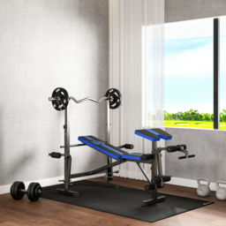 HOMCOM Adjustable Weight Bench with Leg Developer Barbell Rack for Weight Lifting and Strength Training Multifunctional Workout Station for Home Gym Fitness, Blue - thumbnail 2