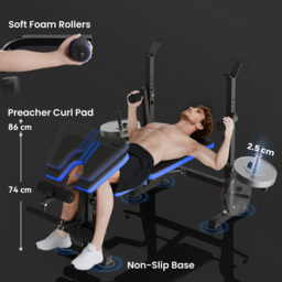 HOMCOM Adjustable Weight Bench with Leg Developer Barbell Rack for Weight Lifting and Strength Training Multifunctional Workout Station for Home Gym Fitness, Blue - thumbnail 7