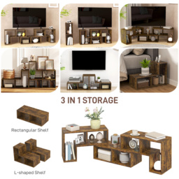 HOMCOM TV Stand for TVs up to 75 Inches, Free Combination TV Unit with Storage Shelves, Extendable Entertainment Centre for Living Room, Rustic Brown - thumbnail 5
