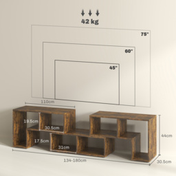 HOMCOM TV Stand for TVs up to 75 Inches, Free Combination TV Unit with Storage Shelves, Extendable Entertainment Centre for Living Room, Rustic Brown - thumbnail 3