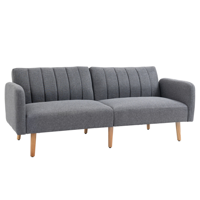 HOMCOM Two Seater Sofa Bed, Convertible Linen Fabric Sofa Couch, Click Clack Sofabed with Adjustable Split Backrest, Cat Scratch Anti, Grey - Aosom UK - image 1
