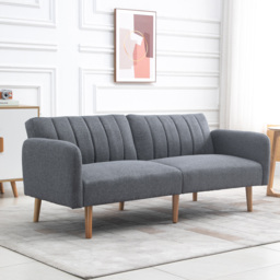 HOMCOM Two Seater Sofa Bed, Convertible Linen Fabric Sofa Couch, Click Clack Sofabed with Adjustable Split Backrest, Cat Scratch Anti, Grey - Aosom UK - thumbnail 2