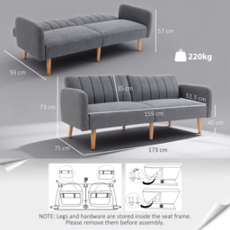 HOMCOM Two Seater Sofa Bed, Convertible Linen Fabric Sofa Couch, Click Clack Sofabed with Adjustable Split Backrest, Cat Scratch Anti, Grey - Aosom UK - thumbnail 3