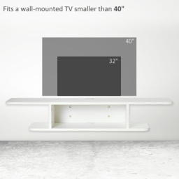 "HOMCOM Floating TV Unit Stand for TVs up to 40"", Wall Mounted Media Console with Storage Shelf, Entertainment Center, White" - thumbnail 6