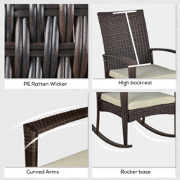 Outsunny Rattan Rocking Chair Rocker Garden Furniture Seater Patio Bistro Relaxer Outdoor Wicker Weave with Cushion - Brown - thumbnail 6