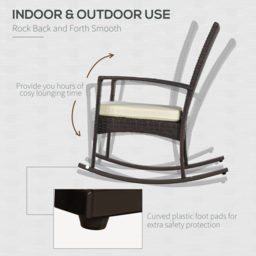 Outsunny Rattan Rocking Chair Rocker Garden Furniture Seater Patio Bistro Relaxer Outdoor Wicker Weave with Cushion - Brown - thumbnail 7