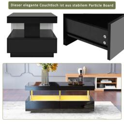 Stylish Coffee Table with 2 Drawers, Open Storage and LED Lights, Durable Center Table for Living Room, 100L x 60W x 49.5H cm, Black - Aosom UK - thumbnail 6