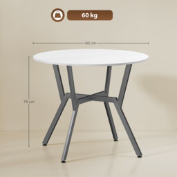 HOMCOM Dining Table, Round Kitchen Table with Black Legs for Living Room, Dining Room 90 x 76 cm, High Gloss White - thumbnail 3