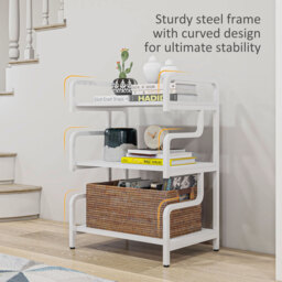 HOMCOM 3-Tier Storage Shelves, Metal Shelving Unit, Industrial Printer Table for Home Office, Display Rack for Living Room, White - Aosom UK - thumbnail 5