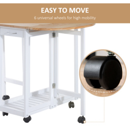 HOMCOM Bar Table and Stools with Storage Shelf, 3-Pieces Wooden Kitchen Cart with 2 Drawers and 6 Wheels, White - Aosom UK - thumbnail 7