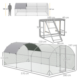 PawHut Spacious Walk-In Chicken Run, Outdoor Coop with Activity Shelf and Protective Cover, 2.8x5.7x2m, Secure Design - thumbnail 3