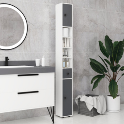 Kleankin 180cm Tall Slim Bathroom Cabinet, Narrow Toilet Roll Storage with Open Shelves, 2 Door Cabinets, Adjustable Shelves, for Kitchen - Aosom UK - thumbnail 7