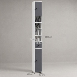 Kleankin 180cm Tall Slim Bathroom Cabinet, Narrow Toilet Roll Storage with Open Shelves, 2 Door Cabinets, Adjustable Shelves, for Kitchen - Aosom UK - thumbnail 3