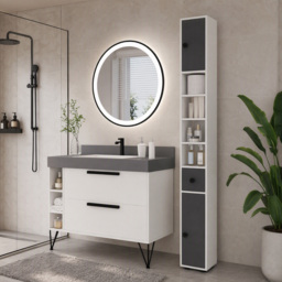 Kleankin 180cm Tall Slim Bathroom Cabinet, Narrow Toilet Roll Storage with Open Shelves, 2 Door Cabinets, Adjustable Shelves, for Kitchen - Aosom UK - thumbnail 8