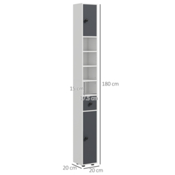 Kleankin 180cm Tall Slim Bathroom Cabinet, Narrow Toilet Roll Storage with Open Shelves, 2 Door Cabinets, Adjustable Shelves, for Kitchen - Aosom UK - thumbnail 3