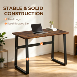 HOMCOM Industrial Writing Desk With Metal Legs, 100 x 58 x 74.5cm, Rustic Brown and Black - thumbnail 5