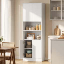 HOMCOM 170 cm Kitchen Pantry Cabinet, Freestanding Storage Cabinet with Soft-Close Hinges, White Wood Effect - thumbnail 2