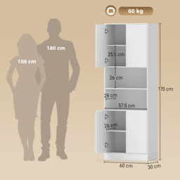 HOMCOM 170 cm Kitchen Pantry Cabinet, Freestanding Storage Cabinet with Soft-Close Hinges, White Wood Effect - thumbnail 3