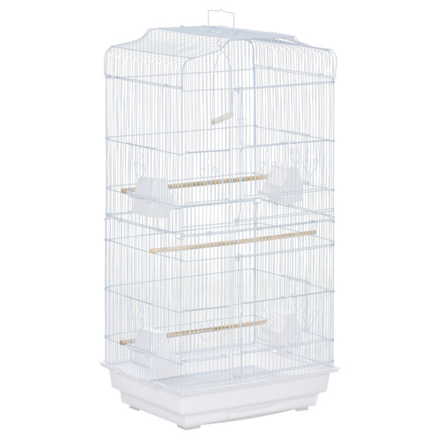 PawHut Large Metal Bird Cage with Stand, Perches, Food Bowls, Swing for Budgie, Parakeet, 46.5 x 35.5 x 92cm,White - image 1