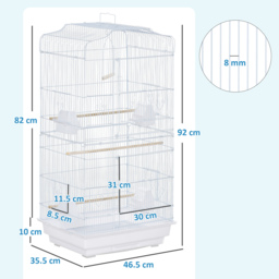 PawHut Large Metal Bird Cage with Stand, Perches, Food Bowls, Swing for Budgie, Parakeet, 46.5 x 35.5 x 92cm,White - thumbnail 3
