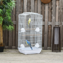 PawHut Large Metal Bird Cage with Stand, Perches, Food Bowls, Swing for Budgie, Parakeet, 46.5 x 35.5 x 92cm,White - thumbnail 8