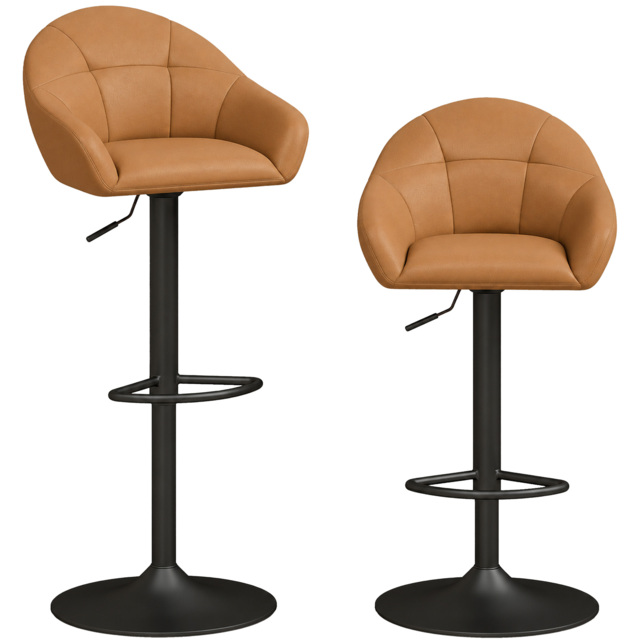 HOMCOM Bar Stools Adjustable Heights Breakfast Bar Stools Backrest Armrests Set of 2, Brown - image 1