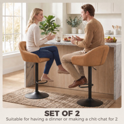 HOMCOM Bar Stools Adjustable Heights Breakfast Bar Stools Backrest Armrests Set of 2, Brown - thumbnail 4