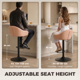 HOMCOM Bar Stools Adjustable Heights Breakfast Bar Stools Backrest Armrests Set of 2, Brown - thumbnail 6