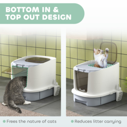 PawHut Cat Litter Box with Lid, Scoop, Deodorization Bags, Top Entry, Cat Toilet Easy Clean with Drawer Pan, Grey - thumbnail 6