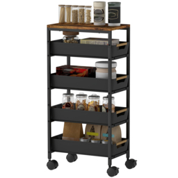 HOMCOM 5-Tier Storage Trolley on Wheels - Black - thumbnail 9