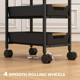 HOMCOM 5-Tier Storage Trolley on Wheels - Black - thumbnail 5