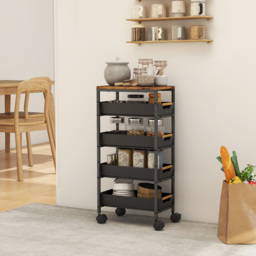 HOMCOM 5-Tier Storage Trolley on Wheels - Black - thumbnail 8