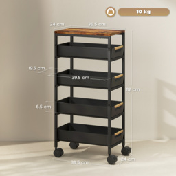 HOMCOM 5-Tier Storage Trolley on Wheels - Black - thumbnail 3