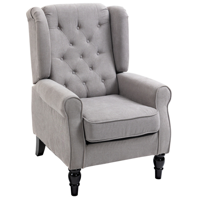 HOMCOM Wingback Armchair, Retro Accent Chair with Wooden Frame, Button Tufted, for Lounge or Bedroom, Grey - Aosom UK - image 1