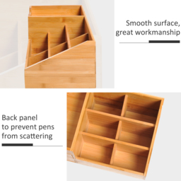 HOMCOM Organiser Holder Multi-Function Storage Caddy Drawers Home Office Stationary Supplies 7 Storage Compartments & 2 Drawers Natural - Aosom UK - thumbnail 6