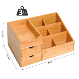 HOMCOM Organiser Holder Multi-Function Storage Caddy Drawers Home Office Stationary Supplies 7 Storage Compartments & 2 Drawers Natural - Aosom UK - thumbnail 3