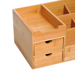 HOMCOM Organiser Holder Multi-Function Storage Caddy Drawers Home Office Stationary Supplies 7 Storage Compartments & 2 Drawers Natural - Aosom UK - thumbnail 8